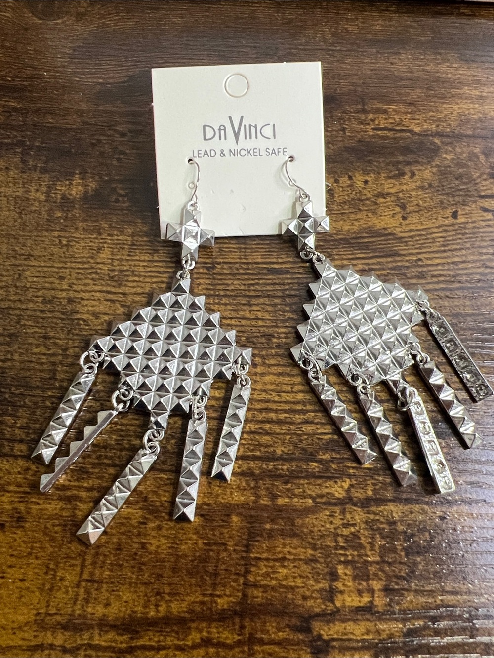 DaVinci Silver Textured Pyramid Fringe Earrings
